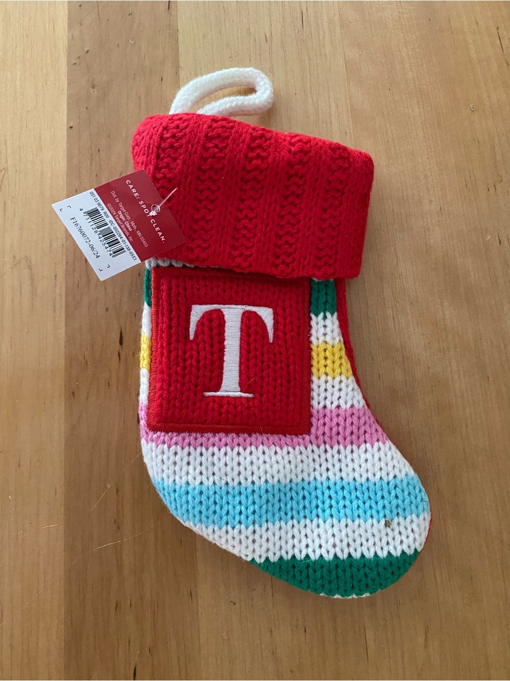 Wondershop Red Knit mini Holiday Stocking with Multicolor T Stripes